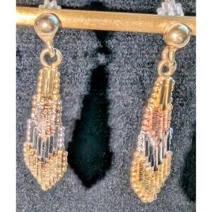 Vintage 925 Sterling Silver Tri-Color Articulated Chevron Drop Pierced Earrings